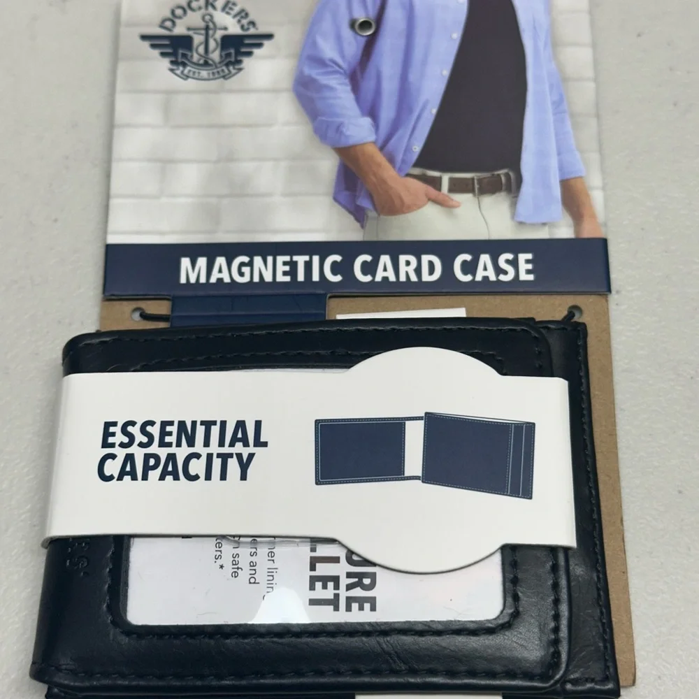 Dockers Black Magnetic Card Case Wallet with ID Window